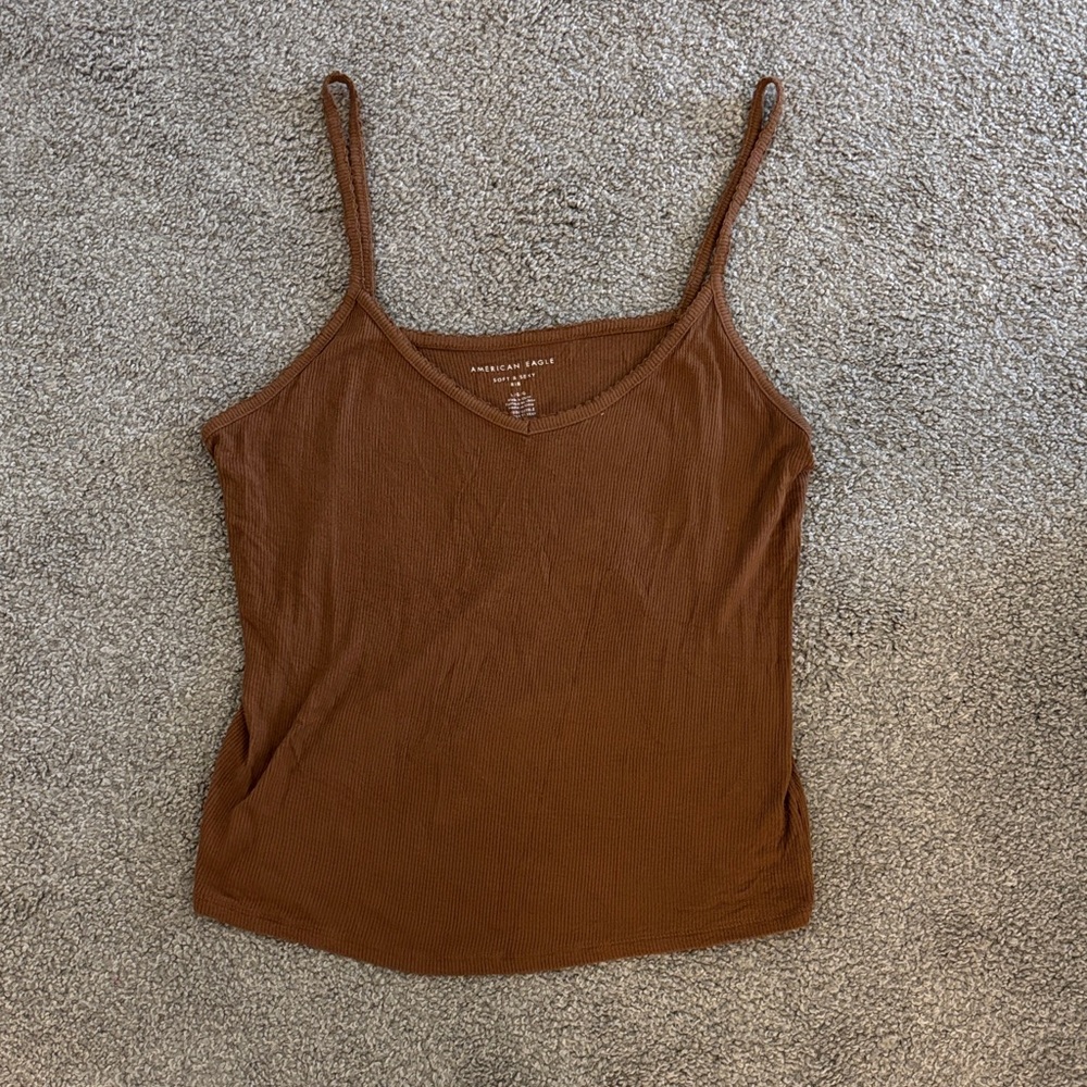 American Eagle Outfitters Rust Brown Ribbed Spaghetti Strap Cami